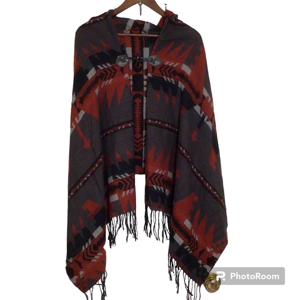 AZTEC Print Wrap with Hood, Poncho, Ruana by Stylemint